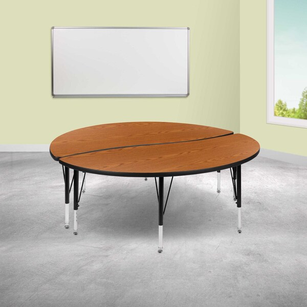 Flash Furniture Round 60 W, 60 L, 25.25 H, Chrome, Laminate, Particleboard, Steel, Wood Grain XU-GRP-A60-HCIRC-OAK-T-P-GG - main